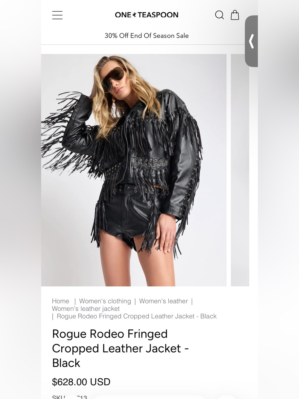 One Teaspoon Rogue Rodeo Black Fringe Leather Jacket with Eyelet Detail medium
